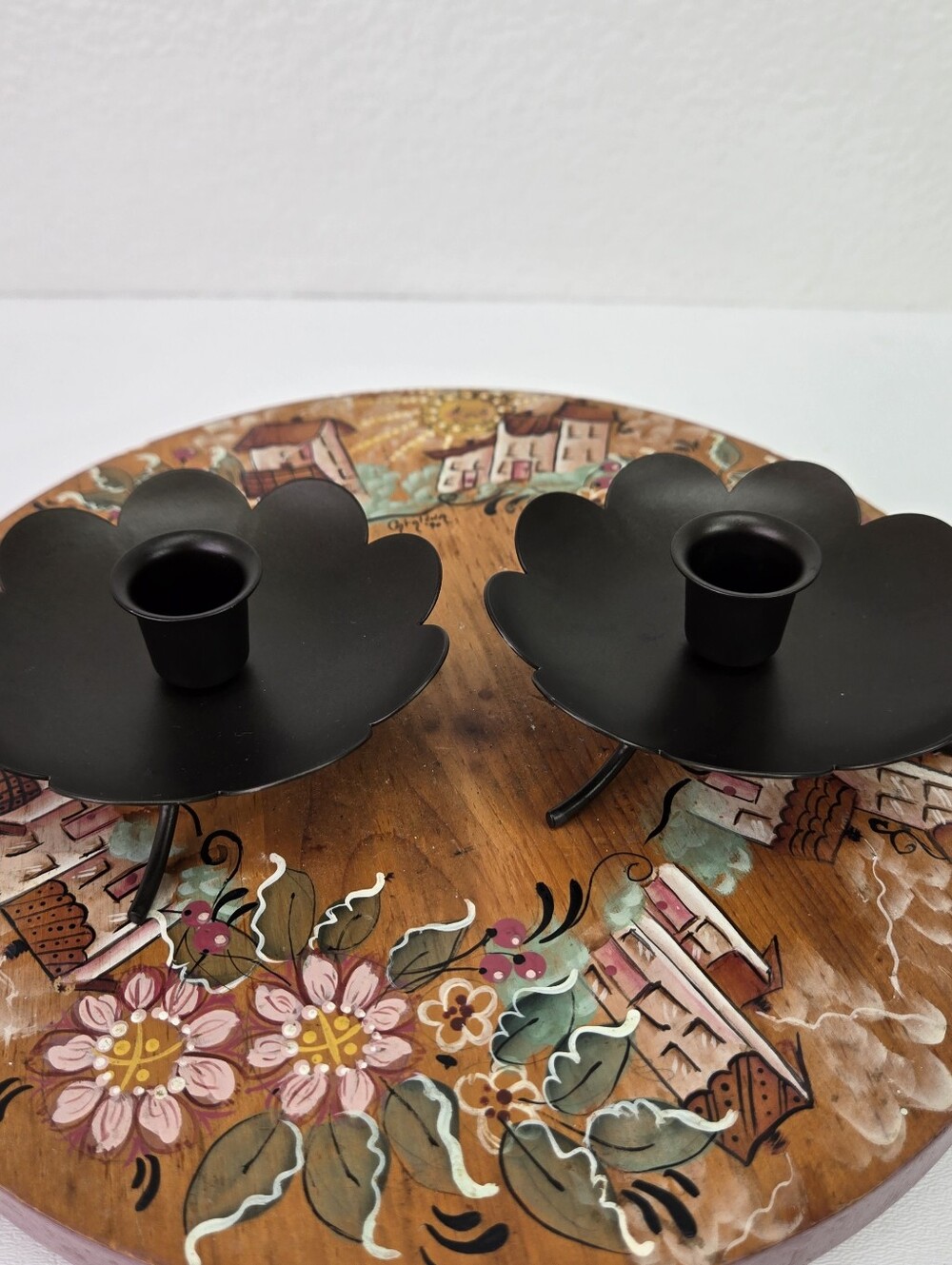 PartyLite Black Metal Scallop Flower Taper Candle Holders Creative Capers Set 2 - Picture 3 of 16